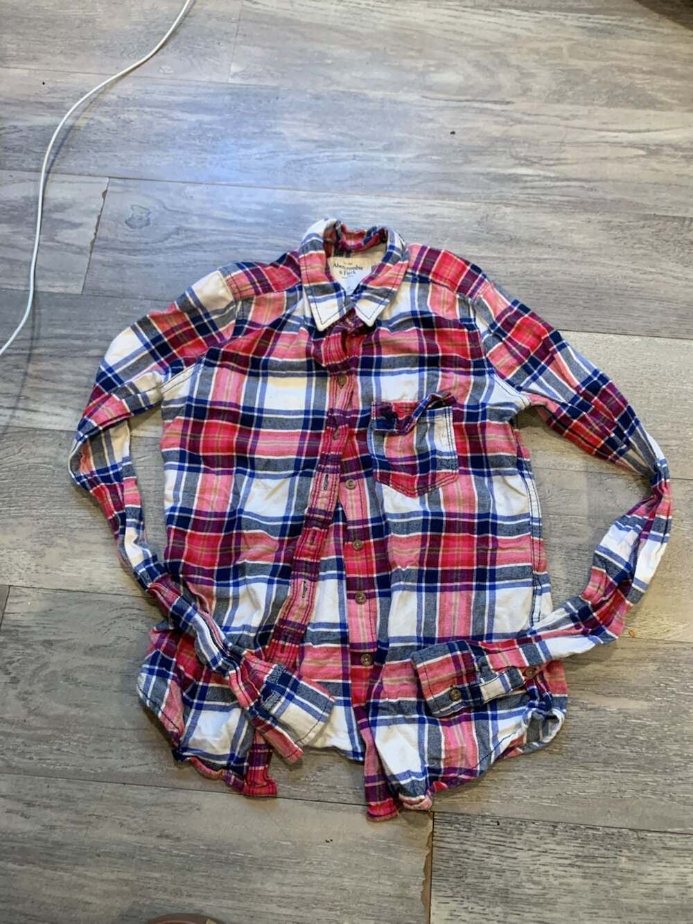 Y2K Abercrombie & Fitch Plaid Flannel Shirt Size XS Pink Blue White Long Sleeve